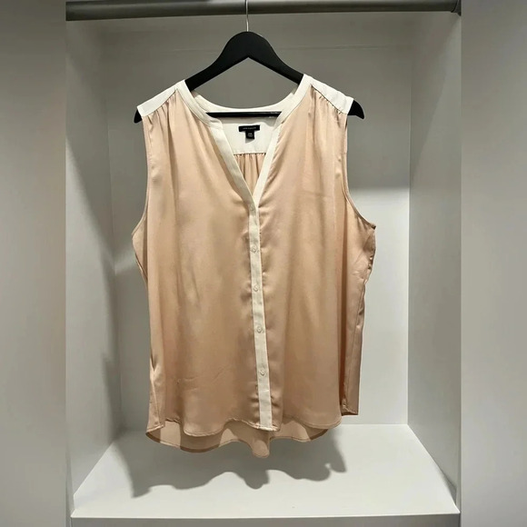 Ann Taylor beige and cream sleeveless button down blouse size xxl womens - Picture 1 of 4